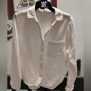 EUC Cloth & Stone Long Sleeve White Button Down Quilted Top Size Small #307